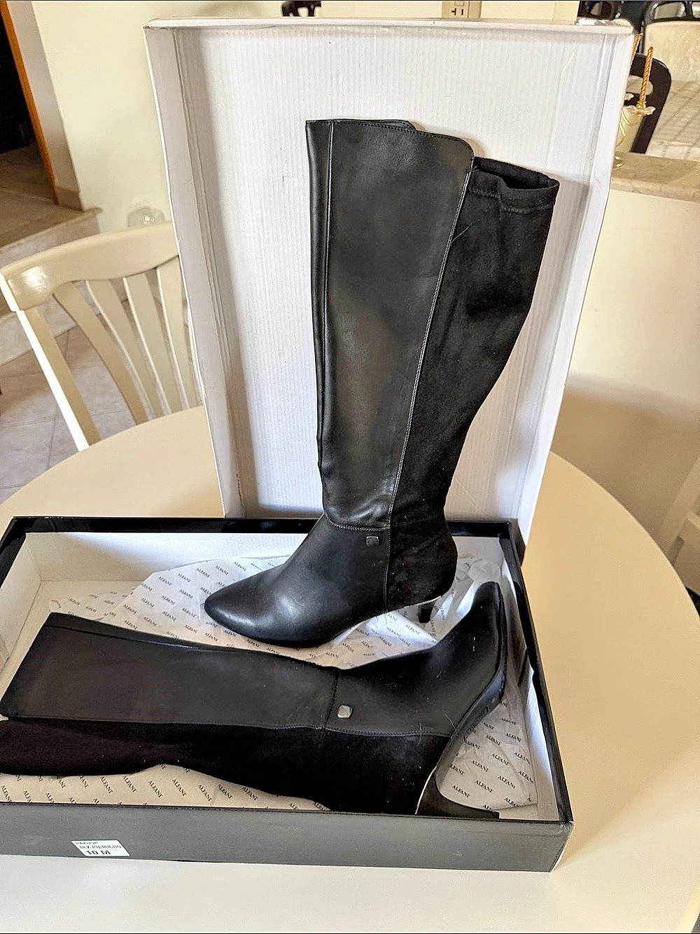 ALFANI Hakuu Black Leather Heeled Boots US 10 M